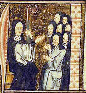 Hildegard von Bingen mit ihren Nonnen. Sie schrieb auch Musik des Mittelalters